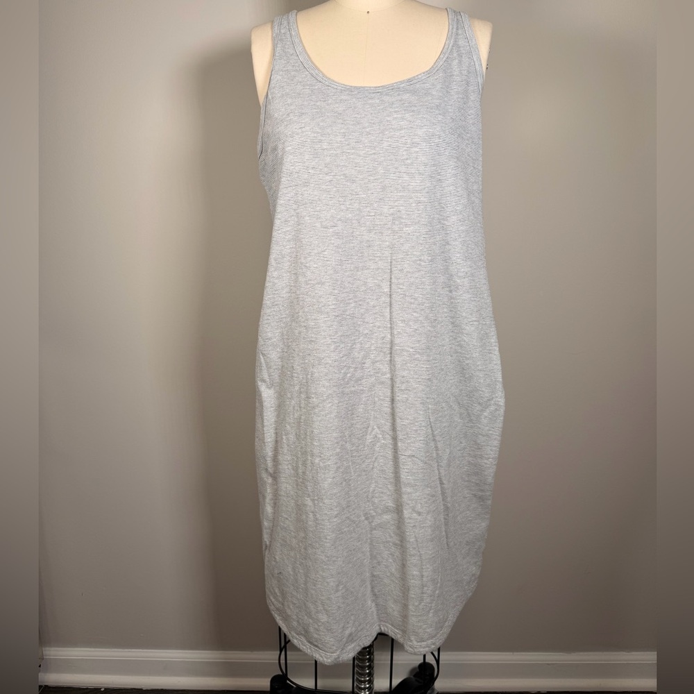 Eileen Fisher Gray Stripe Cotton Blend Sleeveless Shift Dress Size L